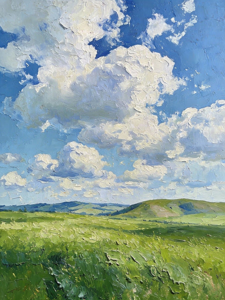 Small Wall Paintings, Grassy Hills Under a Cloudy Sky, Landscape Artwork, Original Small Paintings, Small Oil Paintings, Original Small Paintings-HomePaintingDecor