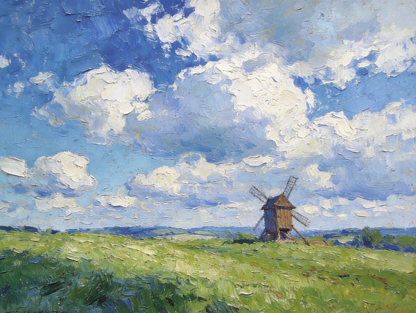 Small Wall Paintings, Windmill on the Vast Meadow, Landscape Artwork Canvas Paintings, On Canvas Small Paintings, Hand Painted Canvas Art, Original Landscape Paintings-HomePaintingDecor