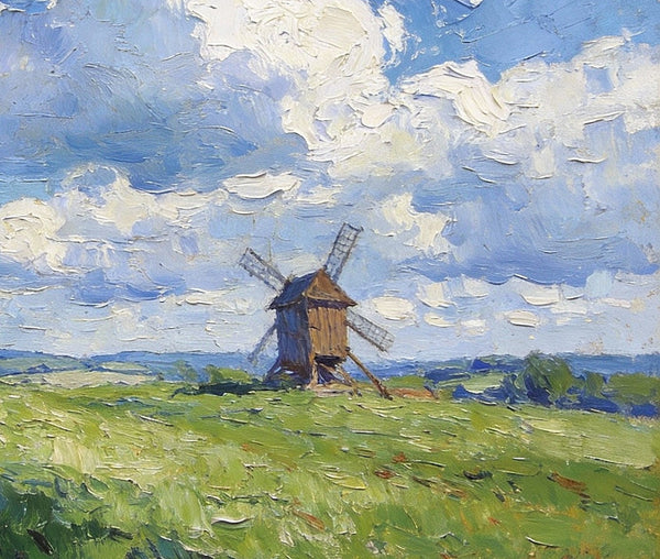 Small Wall Paintings, Windmill on the Vast Meadow, Landscape Artwork Canvas Paintings, On Canvas Small Paintings, Hand Painted Canvas Art, Original Landscape Paintings-HomePaintingDecor