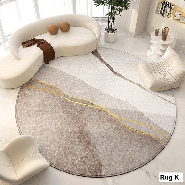 Living Room Contemporary Modern Rugs, Modern Area Rugs for Bedroom, Geometric Round Rugs for Dining Room, Circular Modern Rugs under Chairs-HomePaintingDecor