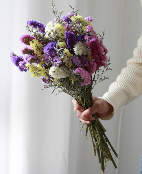 A Bunch Dried Myosotis Flowers with Limoniums, Dried Flowers, Flower Bunches, Dried Floral-HomePaintingDecor