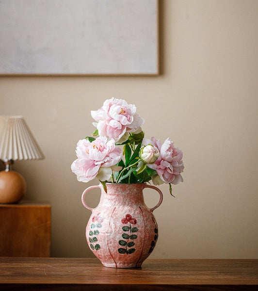 Handmade Water Holding Flower Vases, Rustic Pottery Flower Vases, Small Flower Vases on Table, Pink Bud Vases-HomePaintingDecor