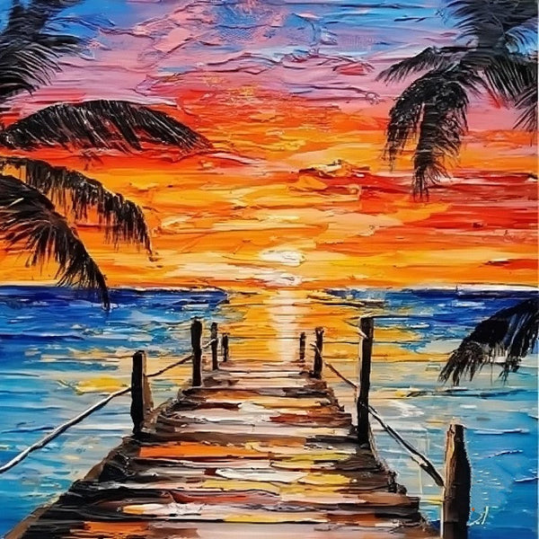 Original Small Landscape Paintings, Hawaii Seashore Palm Tree Painting, Easy Landscape Painting Ideas, Simple Small Canvas Paintings, Beach Sunset Painting, Heavy Texture Acrylic Artwork-HomePaintingDecor