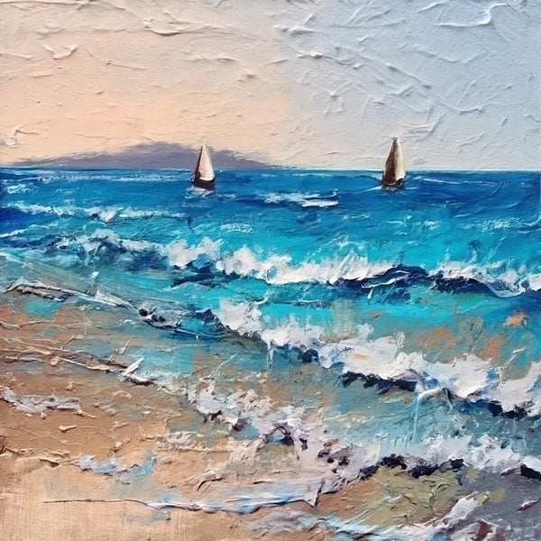 Easy Seascape Painting Ideas, Simple Small Canvas Paintings, Sail Boat at Sea Painting, Simple Modern Art, Original Small Landscape Paintings, Heavy Texture Canvas Art-HomePaintingDecor