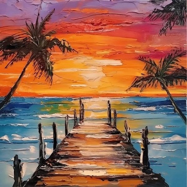 Original Paintings, Small Landscape Paintings, Simple Small Canvas Paintings, Hawaii Seashore Sunset Painting, Heavy Texture Canvas Paintings, Easy Landscape Painting Ideas-HomePaintingDecor