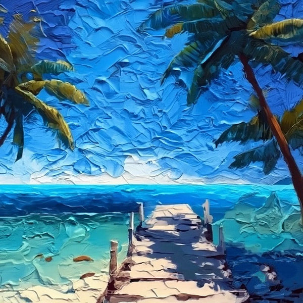 Heavy Texture Canvas Art, Small Palette Knife Oil Paintings, Original Small Landscape Paintings, Florida Seashore Beach Palm Tree Painting, Easy Landscape Painting Ideas, Simple Small Canvas Paintings-HomePaintingDecor