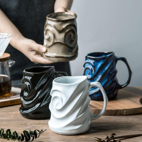 Stoneware Coffee Mugs, Black Ceramic Coffee Mug, Large Capacity Coffee Cups, Birthday Gifts, Handmade Pottery Coffee Mug-HomePaintingDecor