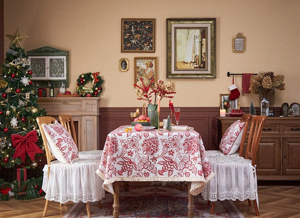 Flower Pattern Tablecloth for Holiday Decoration, Square Tablecloth for Round Table, Large Cotton Rectangle Tablecloth for Home Decoration, Farmhouse Table Cloth Dining Room Table-HomePaintingDecor
