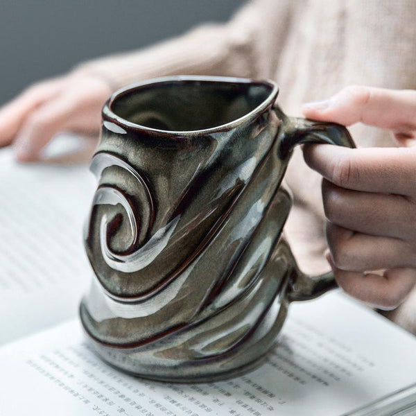 Stoneware Coffee Mugs, White Ceramic Coffee Mug, Large Capacity Coffee Cups, Birthday Gifts, Handmade Pottery Coffee Mug-HomePaintingDecor