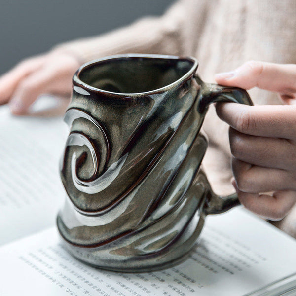 Brown Ceramic Coffee Mug, Stoneware Coffee Mugs, Large Capacity Coffee Cups, Large Handmade Pottery Coffee Mug-HomePaintingDecor