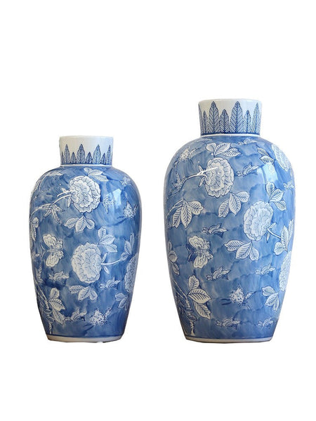 Centerpiece Ceramic Bouquet Vases, Handmade Modern Flower Vase, Large Flower Vases on Dining Table, Blue Porcelain Flower Vases-HomePaintingDecor