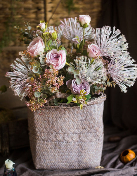 Modern Artificial Flowers for Home Decoration, Rose Flowers, Eucalyptus Globulus, Holly Leaf, Bedroom Flower Arrangement Ideas, Spring Flower Arrangement for Living Room-HomePaintingDecor