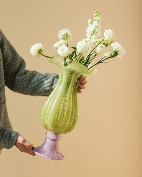 Modern Glass Vase for Flowers, Mid Century Glass Vases, Handmade Modern Vases for Living Room, Unique Decorative Glass Vase, Centerpiece Contemporary Vases on Table-HomePaintingDecor