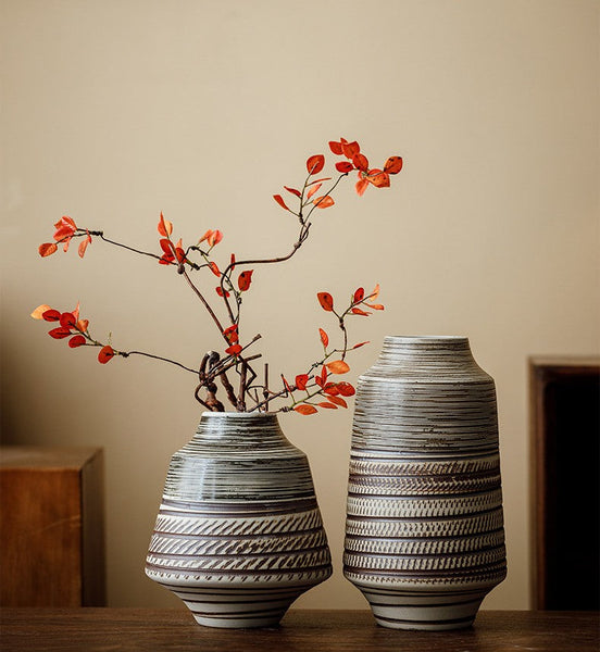 Centerpiece on Dining Table, Handmade Pottery Flower Vases Urn, Modern Bouquet Flower Vases, Water Holding Flower Vases, Large Flower Vase on Table-HomePaintingDecor