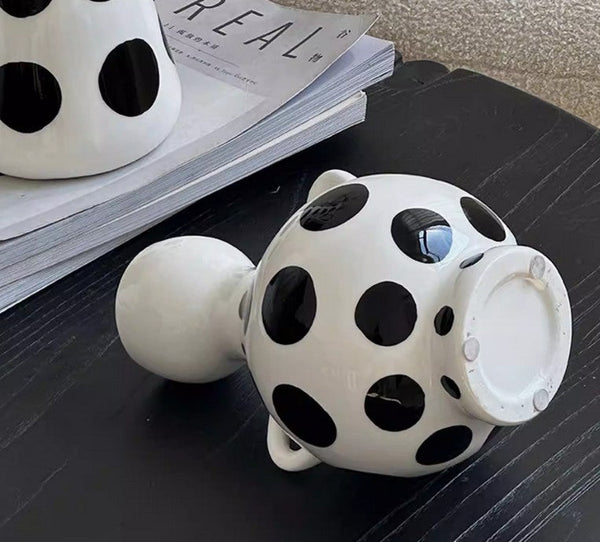 Ceramic Bud Vases, Small Flower Vases on Table, Black and White Polka Dot Flower Vase, Modern Porcelain Flower Vases, Handmade Water Holding Flower Vases-HomePaintingDecor