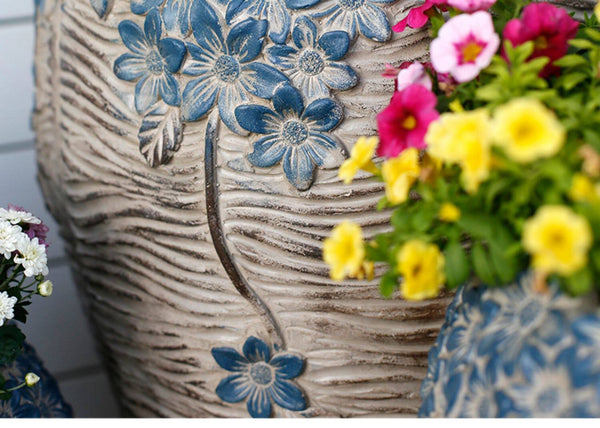 Extra Large Garden Flower Planters, Oversized Garden Flower Pot, Garden Ornaments, Large Resin Gardern Flower Planter, Modern Outdoor Garden Flower Pots-HomePaintingDecor