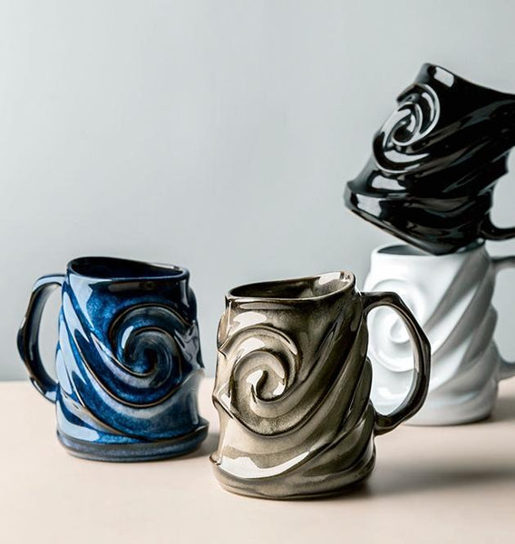 Stoneware Coffee Mugs, Black Ceramic Coffee Mug, Large Capacity Coffee Cups, Birthday Gifts, Handmade Pottery Coffee Mug-HomePaintingDecor