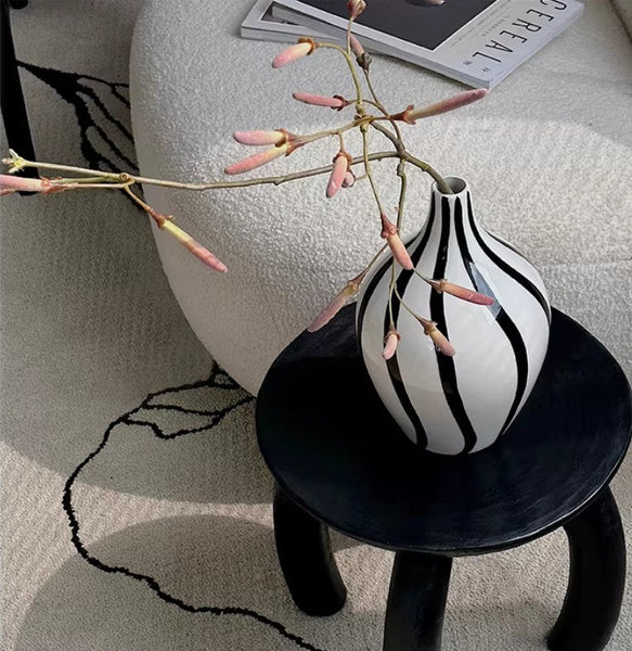Porcelain Flower Vases, Modern Flower Vases on Table, Water Holding Flower Vases, Black and White Striped Ceramic Vase-HomePaintingDecor