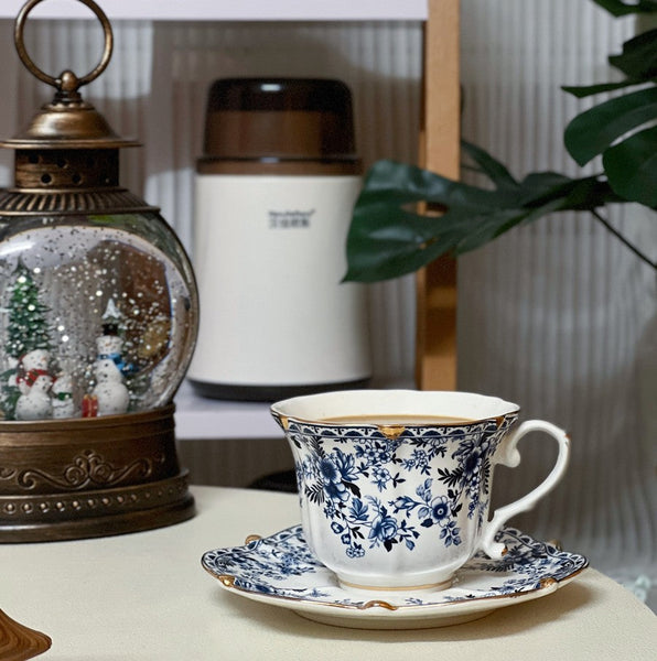 French Style China Porcelain Tea Cup Saucer Set, 7.8 oz Tea Cup and Saucers, Royal Ceramic Cups, Elegant Vintage Ceramic Coffee Cups for Traditional Afternoon Tea-HomePaintingDecor