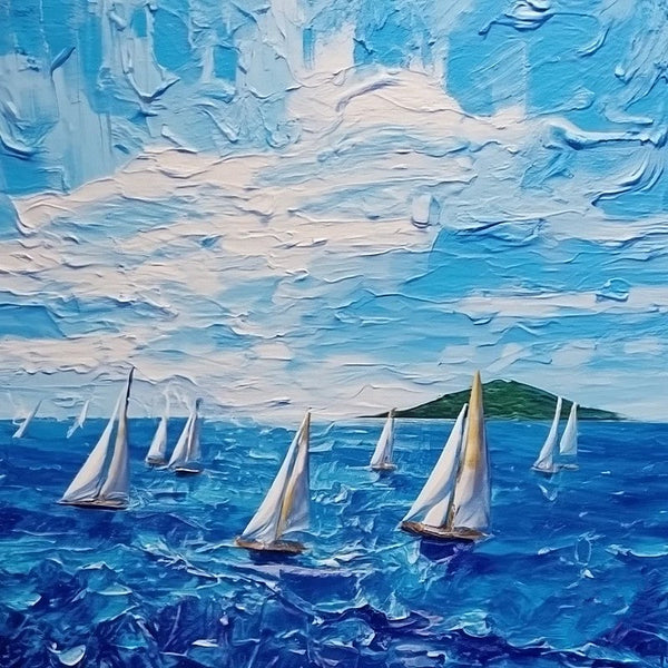 Easy Seascape Painting Ideas, Simple Small Canvas Paintings, Palette Knife Paintings, Sail Boat at Sea, Wave Painting, Original Small Landscape Paintings, Heavy Texture Canvas Art-HomePaintingDecor
