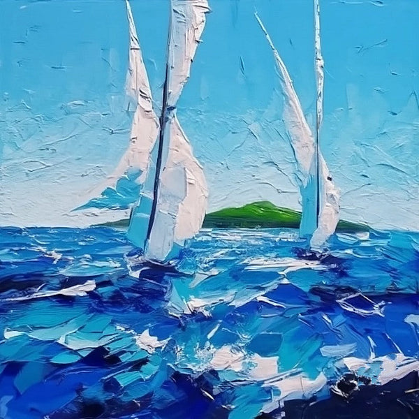 Palette Knife Paintings, Sail Boat at Sea, Wave Painting, Hand Painted Canvas Paintings, Easy Seascape Painting Ideas, Original Small Landscape Paintings, Heavy Texture Canvas Art-HomePaintingDecor