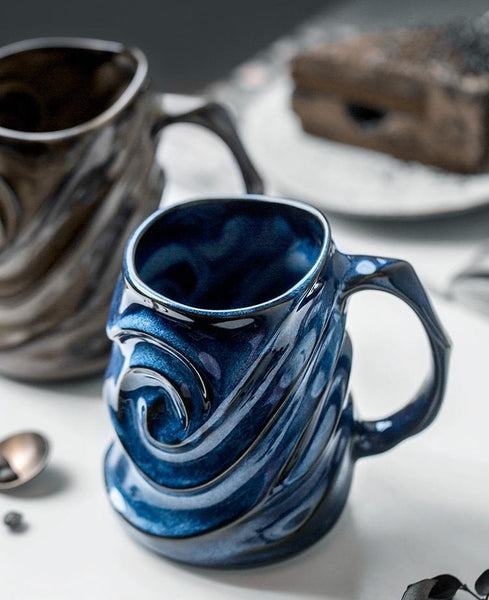 Stoneware Coffee Mugs, Black Ceramic Coffee Mug, Large Capacity Coffee Cups, Birthday Gifts, Handmade Pottery Coffee Mug-HomePaintingDecor