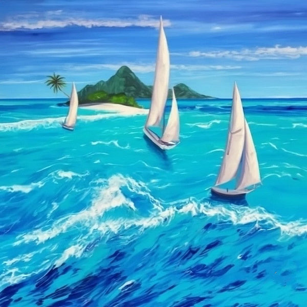 Small Canvas Paintings, Sail Boat at Sea, Big Wave Painting, Hand Painted Canvas Paintings, Easy Seascape Painting Ideas, Original Small Landscape Paintings, Heavy Texture Canvas Art-HomePaintingDecor