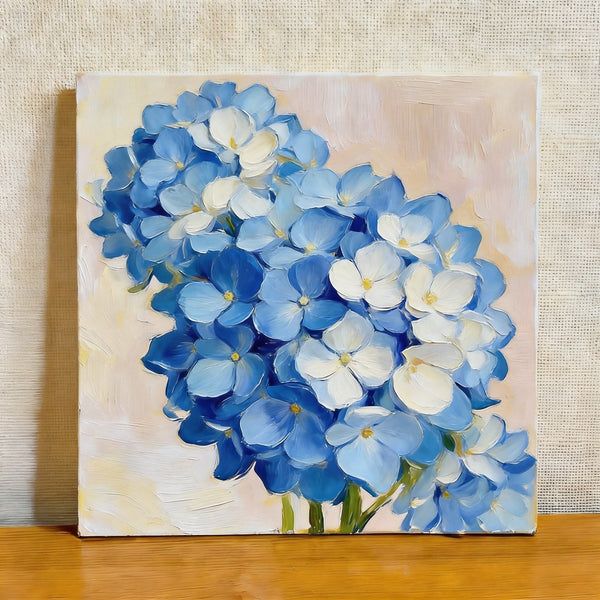 Small Canvas Artwork, Blue and White Hydrangeas in Full Bloom, Still Life Painting, Original Flower Paintings, Buy Small Artwork Online, Hand Painted Canvas Art-HomePaintingDecor