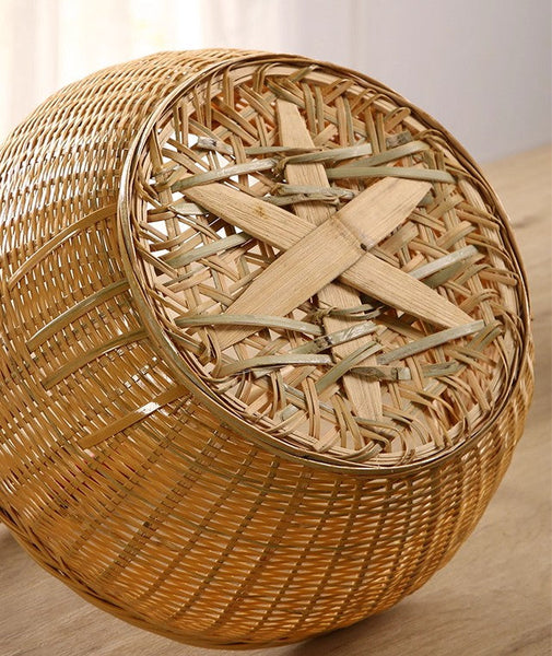 Natural Hand-woven Bamboo Basket, Extra Large Picnic Food Basket with Handle, Lovely Bamboo Baskets for Vegetable, Natural Fruit Basket Kitchen Storage Baskets-HomePaintingDecor