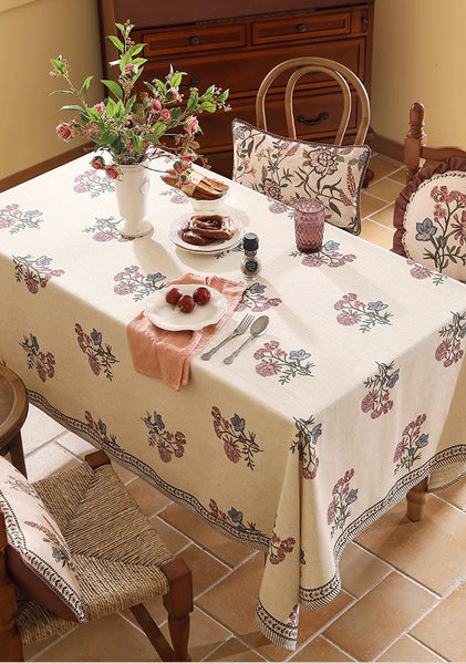 Beautiful Large Modern Tablecloth, Spring Flower Rustic Table Cover, Rectangle Tablecloth for Dining Table, Square Linen Tablecloth for Coffee Table-HomePaintingDecor