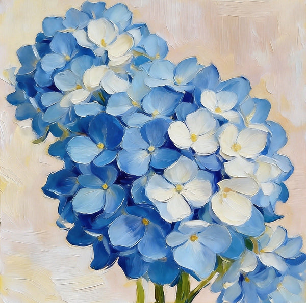 Small Canvas Artwork, Blue and White Hydrangeas in Full Bloom, Still Life Painting, Original Flower Paintings, Buy Small Artwork Online, Hand Painted Canvas Art-HomePaintingDecor