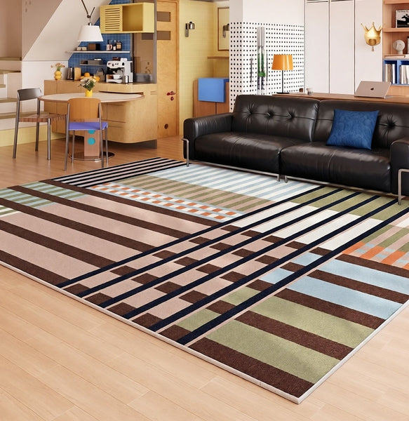 Stripe Colorful Modern Rugs under Sofa, Modern Carpets for Office, Mid Century Area Rugs for Living Room, Abstract Contemporary Rugs for Bedroom-HomePaintingDecor