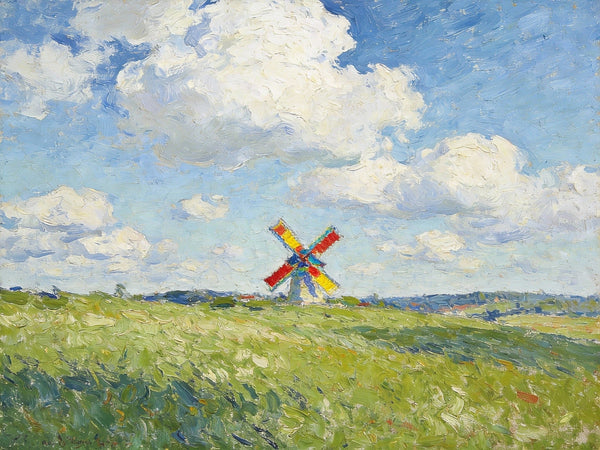 Windmills on the Green Under an Open Sky, Small Oil Paintings on Canvas, Hand Painted Canvas Art,Heavy Texture Artwork, Original Oil Paintings, Small Landscape Paintings-HomePaintingDecor
