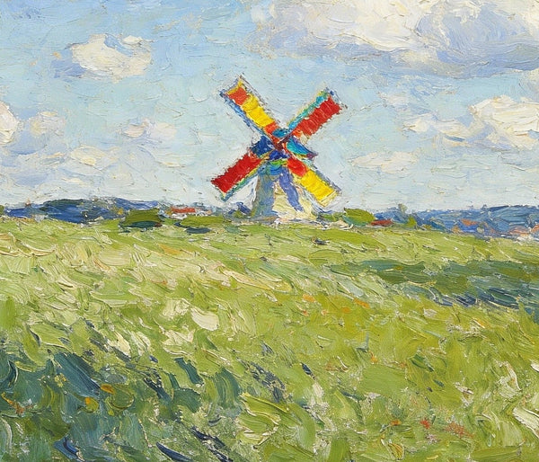 Windmills on the Green Under an Open Sky, Small Oil Paintings on Canvas, Hand Painted Canvas Art,Heavy Texture Artwork, Original Oil Paintings, Small Landscape Paintings-HomePaintingDecor