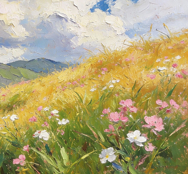 Hand Painted Canvas Art, A Verdant Hillside Under a Vast Blue Sky, Original Wall Paintings, Original Artwork Small Paintings, Small Landscape Paintings, On Canvas Small Wall Paintings-HomePaintingDecor