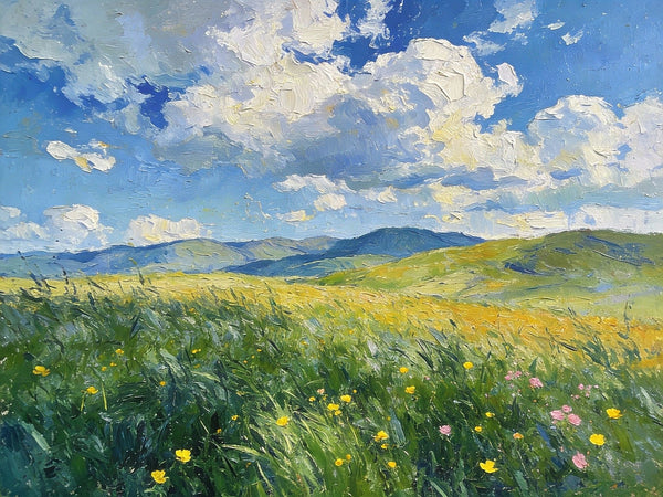 Where the Green Slope Meets the Drifting Clouds, Hand Painted Canvas Art, Small Landscape Paintings, Original Oil Paintings, Small Paintings As Birthday Gift, Small Paintings on Canvas-HomePaintingDecor