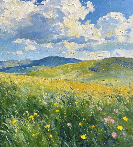 Where the Green Slope Meets the Drifting Clouds, Hand Painted Canvas Art, Small Landscape Paintings, Original Oil Paintings, Small Paintings As Birthday Gift, Small Paintings on Canvas-HomePaintingDecor