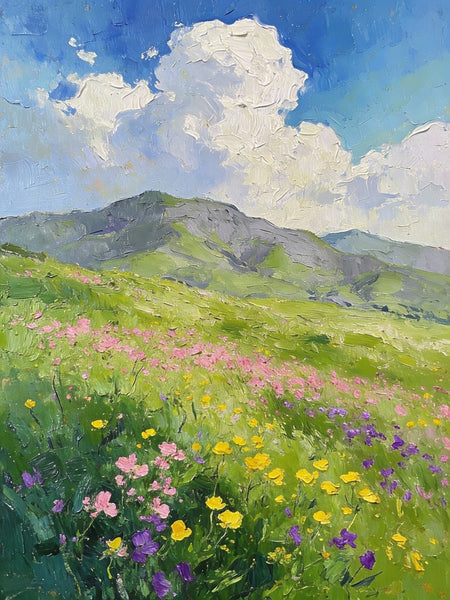 Small Oil Paintings, Mountain Meadow in Bloom, A Lush Floral Landscape, Original Small Paintings, Landscape Artwork Small Paintings, Small Wall Paintings-HomePaintingDecor