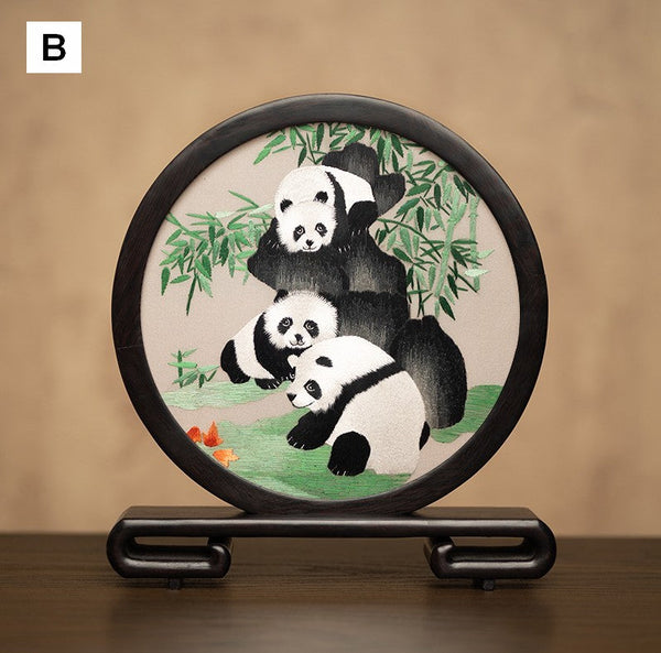 Exclusive Business Present Panda Embroidered Decor, Traditional Chinese Suzhou Embroidery Ornament, Premium Souvenir, Unique Birthday Gift-HomePaintingDecor