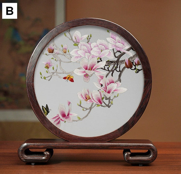 Creative Birthday Gift, Flower and Birds Embroidery Ornaments, Traditional Chinese Suzhou Silk Embroidered Ornament, Premium Souvenir, Exclusive Business Presents-HomePaintingDecor