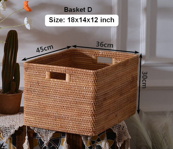 Extra Large Rectangular Storage Basket, Large Storage Baskets for Clothes, Woven Rattan Storage Basket for Shelves, Storage Baskets for Kitchen-HomePaintingDecor