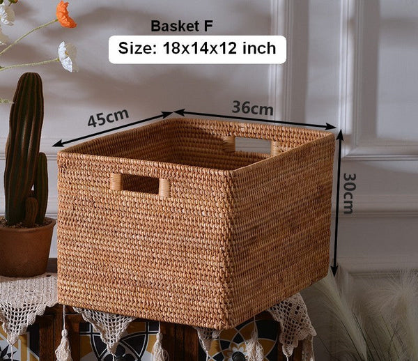 Rattan Storage Baskets, Storage Basket for Shelves, Rectangular Storage Basket for Toys, Storage Baskets for Kitchen, Storage Baskets for Bedroom-HomePaintingDecor