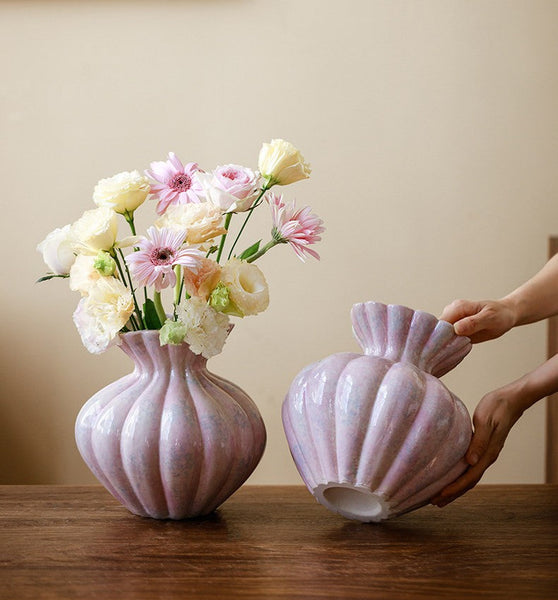 Handmade Water Holding Flower Vases, Modern Flower Vase Centerpiece on Table, Porcelain Flower Vases, Ceramic Bouquet Vases-HomePaintingDecor