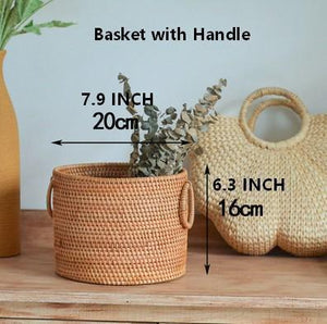Small Rattan Storage Basket, Round Storage Basket, Woven Storage Basket, Kitchen Storage Baskets-HomePaintingDecor