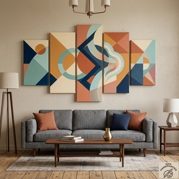 Geometric Modern Art, Colorful Abstract Paintings, Hand Painted Acrylic Art, Contemporary Canvas Paintings-HomePaintingDecor