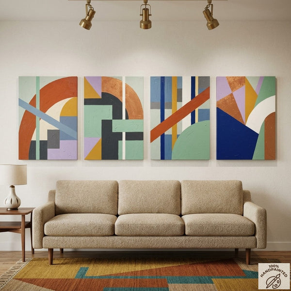 Modern Wall Art for Living Room, Multi Panel Canvas Paintings, Abstract Geometric Art-HomePaintingDecor