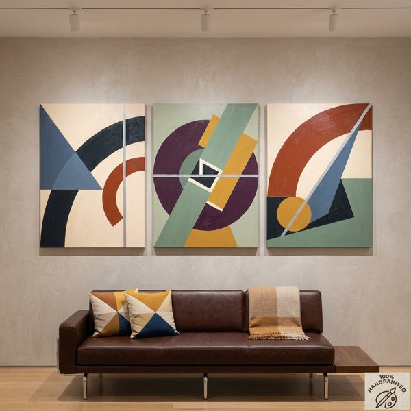 Abstract Geometric Art, Modern Paintings for Mid Century Living Room, Multi Panel Canvas Paintings