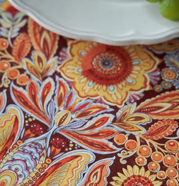 Flower Pattern Tablecloth, Square Tablecloth for Round Table, Large Cotton Rectangle Tablecloth for Home Decoration, Farmhouse Table Cloth Dining Room Table-HomePaintingDecor