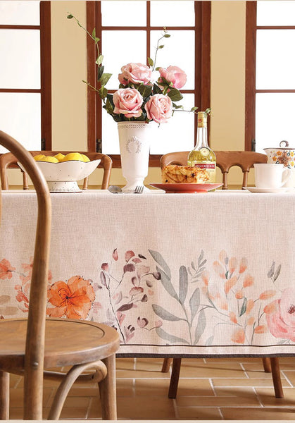 Extra Large Modern Tablecloth, Spring Flower Rustic Table Cover, Rectangle Tablecloth for Dining Table, Square Linen Tablecloth for Coffee Table-HomePaintingDecor