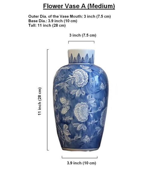 Centerpiece Ceramic Bouquet Vases, Handmade Modern Flower Vase, Large Flower Vases on Dining Table, Blue Porcelain Flower Vases-HomePaintingDecor